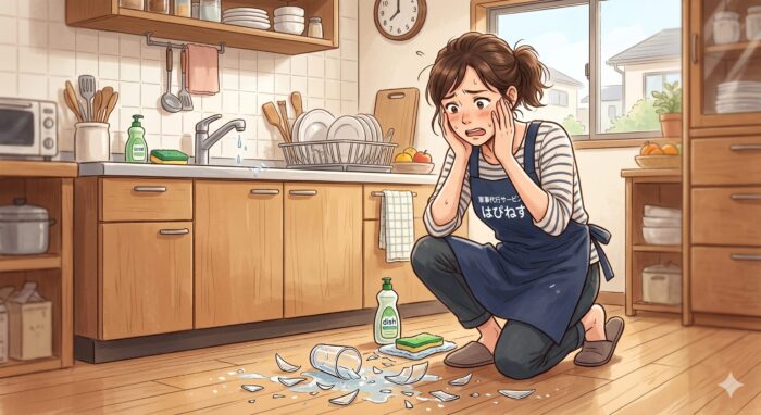 家事代行サービスの人がコップを割って慌てている