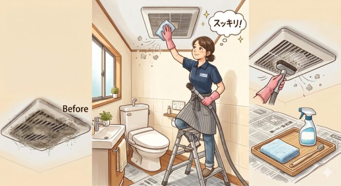 家事代行サービスの人に換気扇掃除をしてもらっている