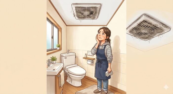 ホコリが溜まった換気扇を見ている主婦