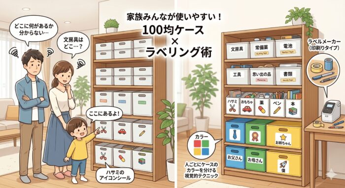 収納棚をラベリングして整理する