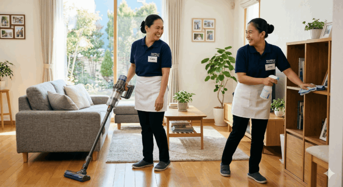 サニーメイドサービスのフィリピン人スタッフ2名による高品質な家事代行風景